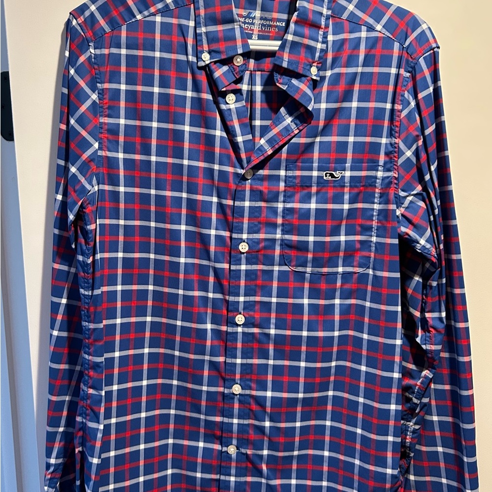 Vineyard Vines Men's Plaid Shirt in Blue and Red
